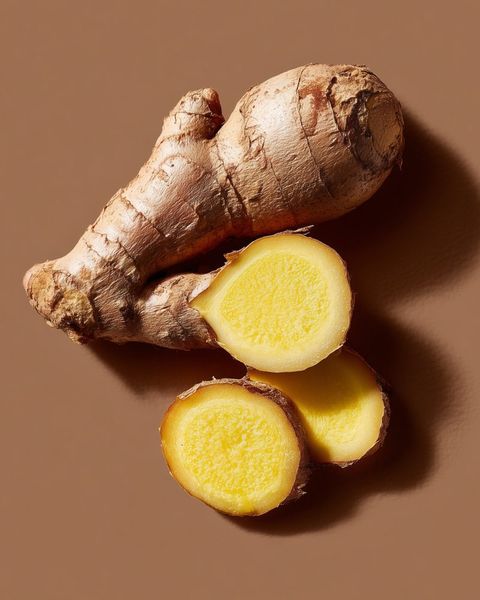Fresh ginger root, whole and sliced, the warming antimicrobial base of our beef ginger bone broth